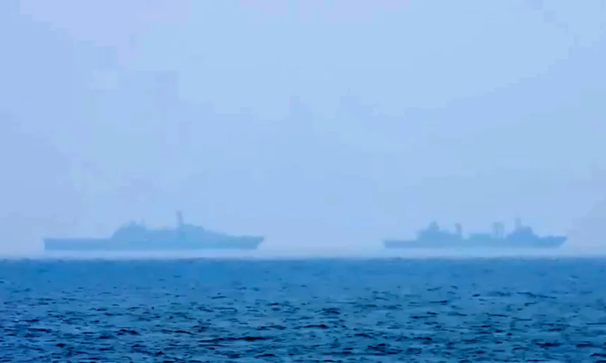 Chinese war ships conducting drills off the coast of western Taiwan